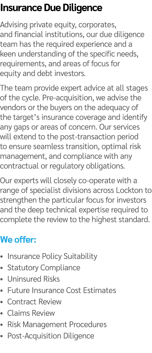 Insurance Due Diligence Advising private equity, corporates, and financial institutions, our due diligence team has t...